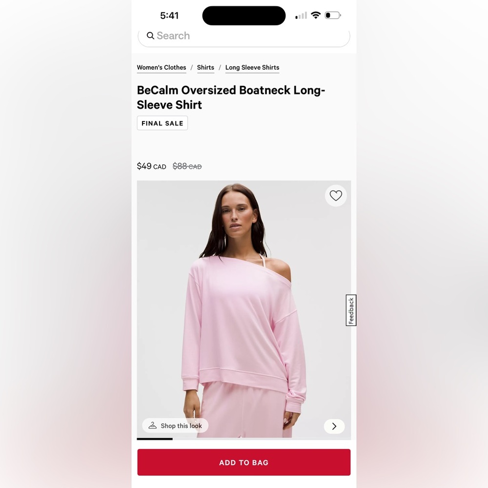 Lululemon Athletica Soft Pink Be Calm Top